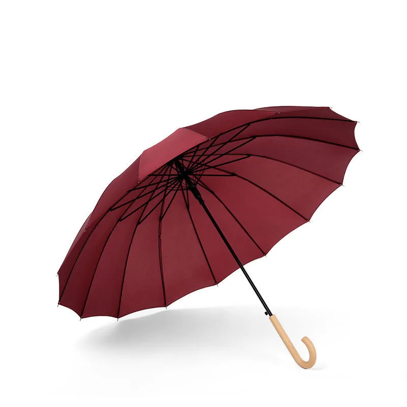 High quality custom logo straight handle slap-up umbrella carved golf umbrella wood handle umbrella with logo