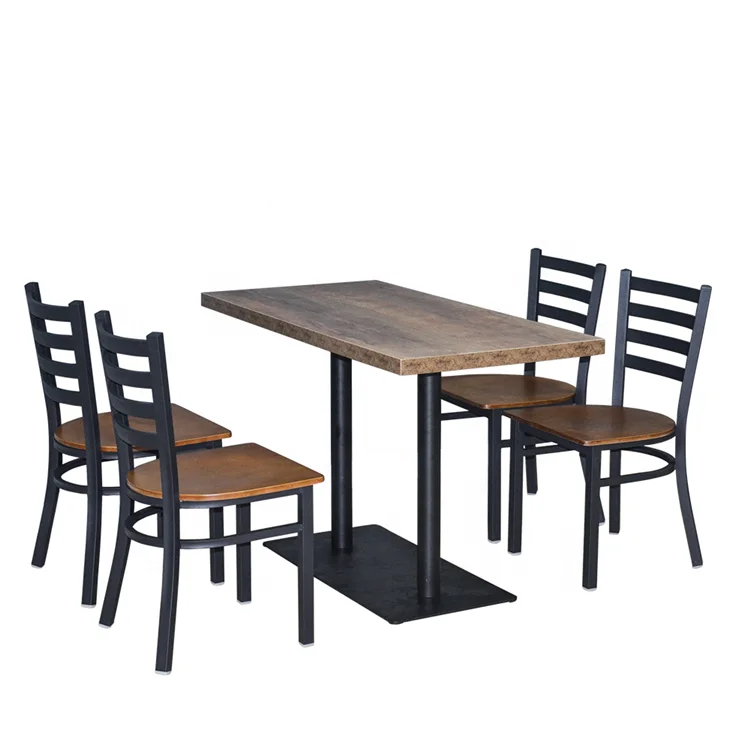 High Quality Industrial Metal Base Restaurant Wooden Square Top Dining Table Bar Table set