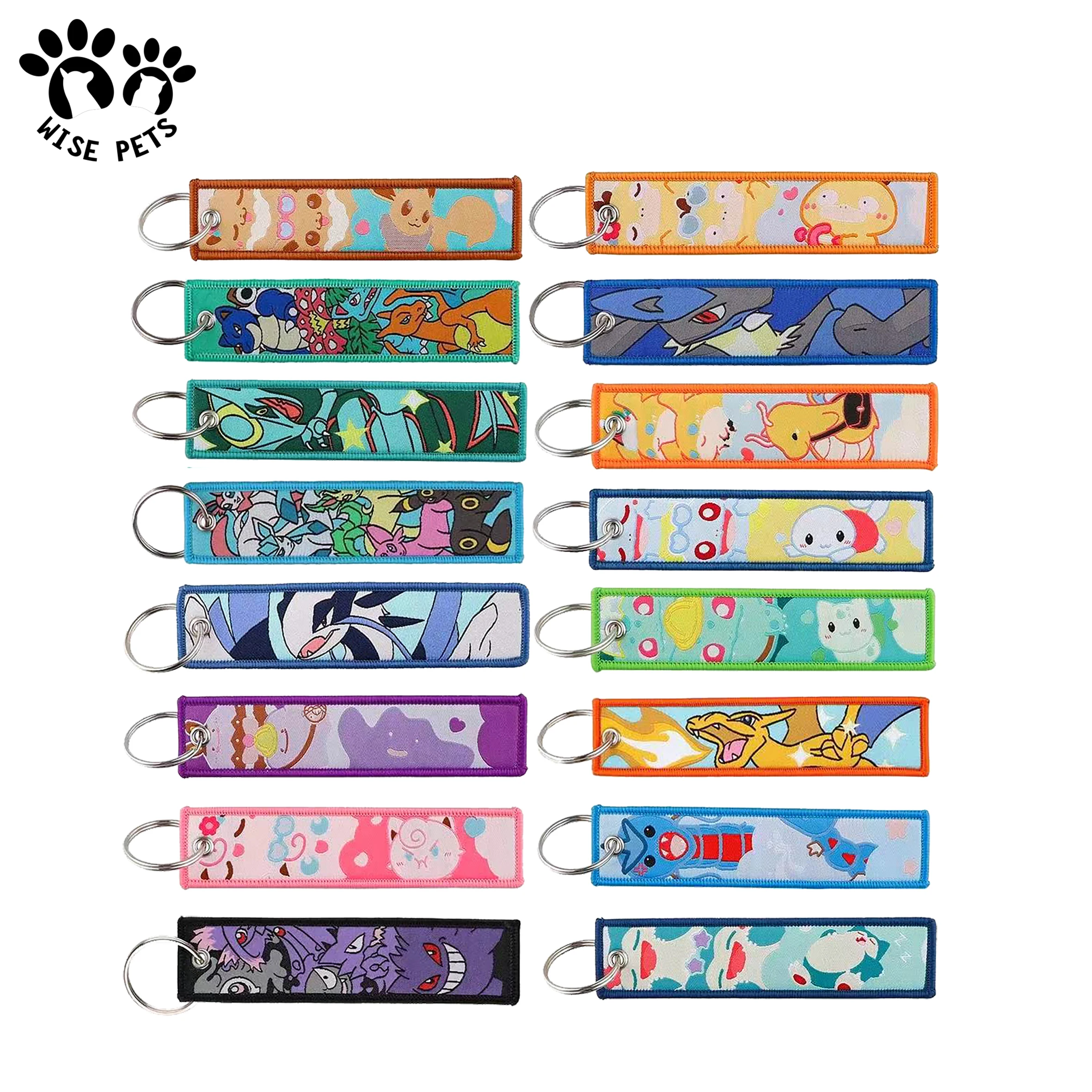 Custom Woven Jet Tag Keychains Embroidery Cute Anime Double-sided Key Chain Motorcycle Car Anime Dragon Ball Embroidery Keychain