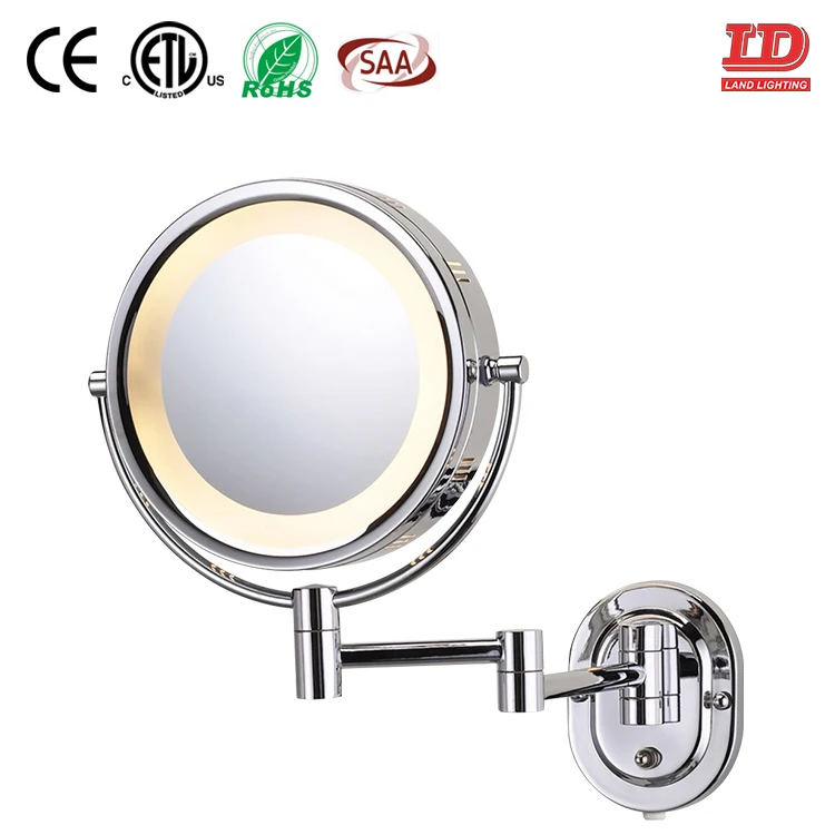 IP44 Wall mounted round magnifying 360 degree rotation led illuminated bathroom shaving mirror led light hotel makeup mirror
