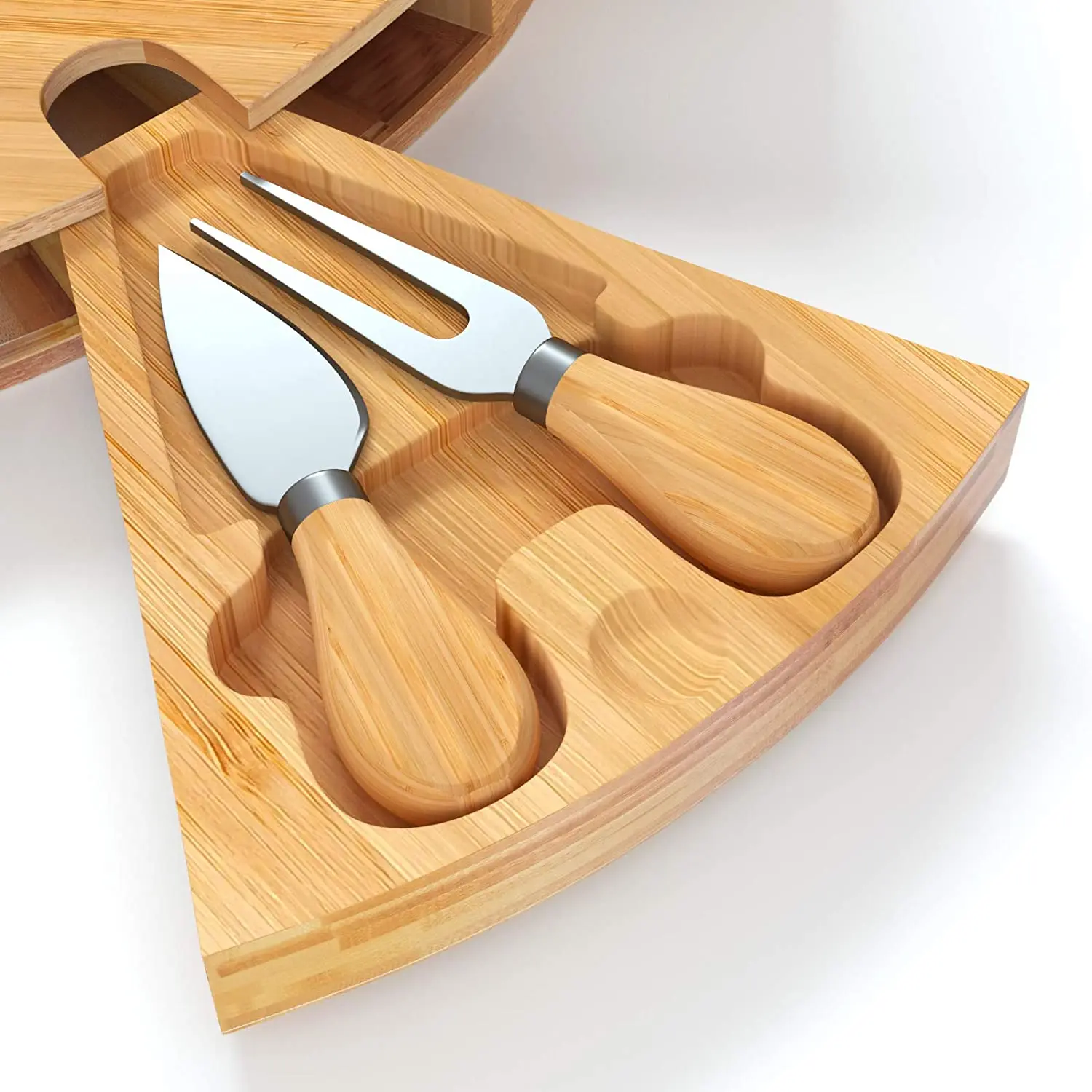 Cheap Price Compact Wedge wooden Round Charcuterie Platter Kitchen Snack Serving Tray Large Bamboo Cheese Board And Knife Set