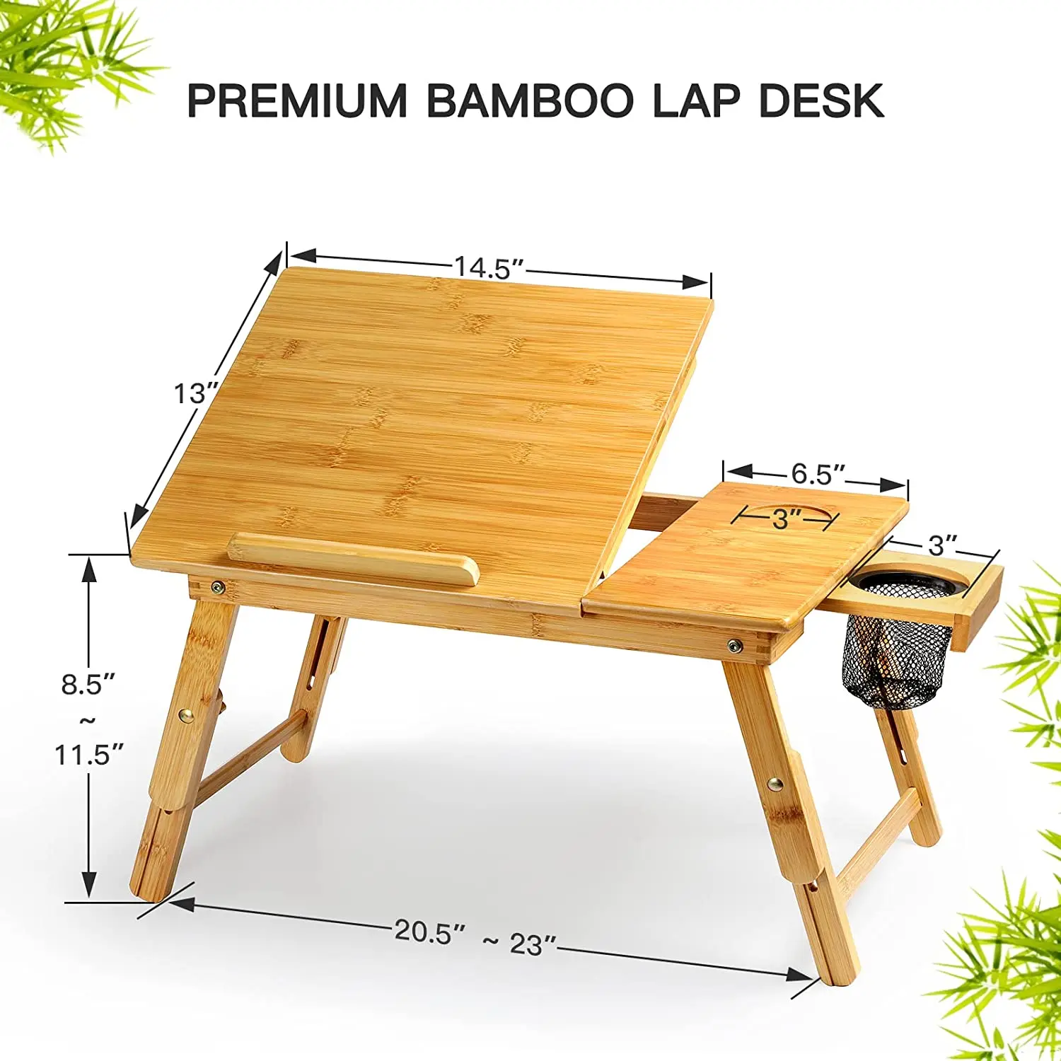 Multi-Functional Bamboo Bed Tray Adjustable  Bamboo Lap Desk with Folding Legs and Storage Net