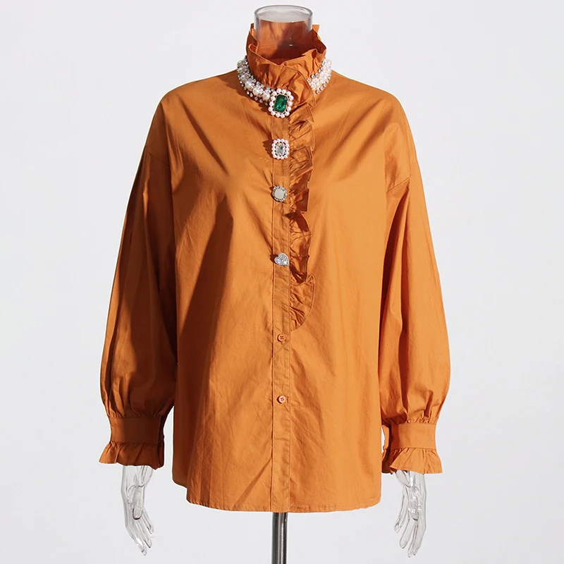 CHICEVER Spring And Summer Agaric Edge Decoration Wholesale Rhinestone Plain Shirts For Women