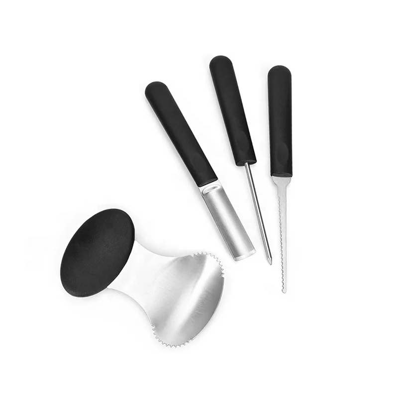 Kitchen gadgets 4 pcs stainless steel pumpkin carving kits for halloween