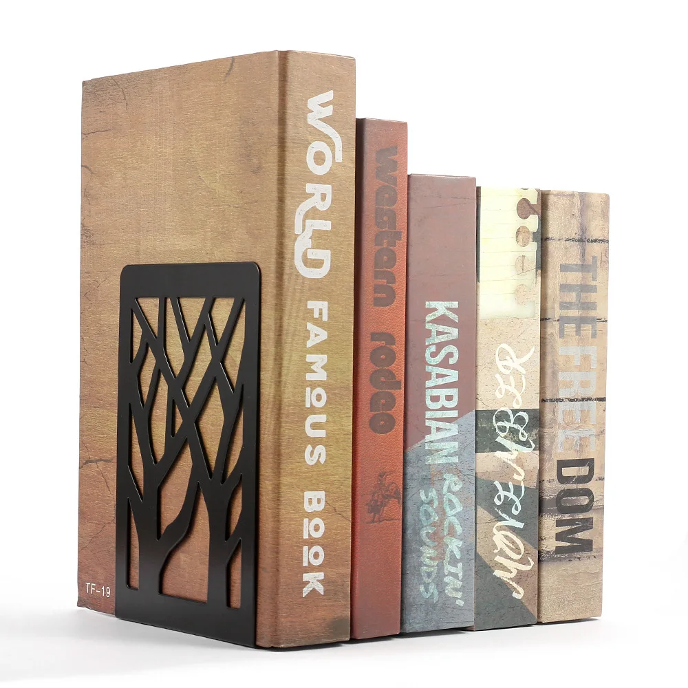 Металлические Чехлы для книг в форме дерева с отверстиями, L-образные Чехлы для книг, держатель для книг, черная Подставка для книг, металлический книжный конец