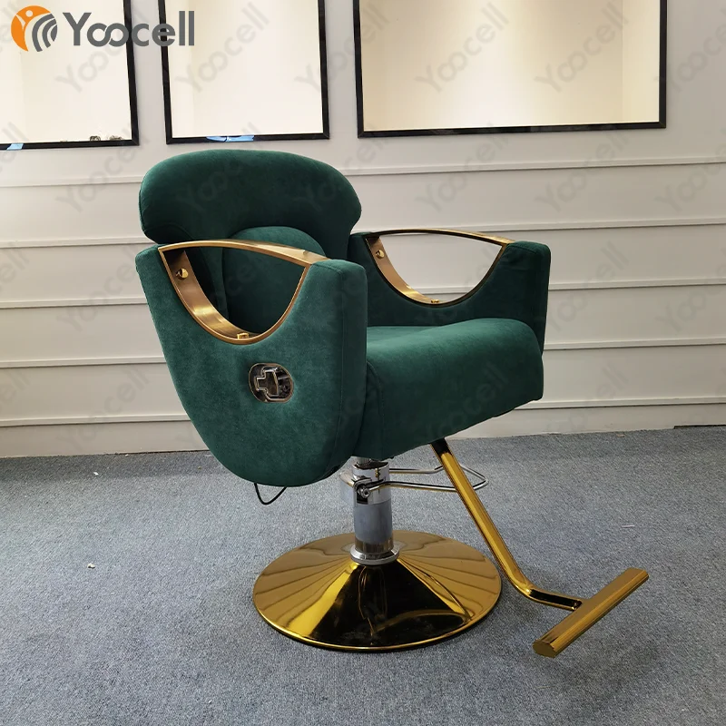 Yoocell green flannel gold frame reclining backrest takara belmont styling chairs barber shop hairstyles chair with footrest