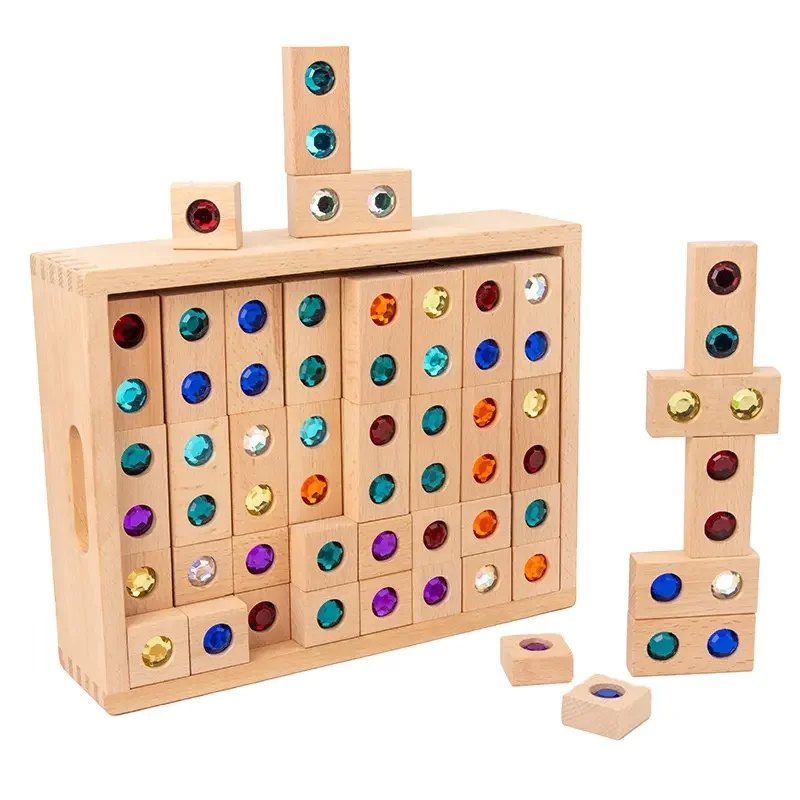 Montessori Educational Toys Wooden Building Block Sets Sparkling Diamond Mandala Early Educational Wooden Toy