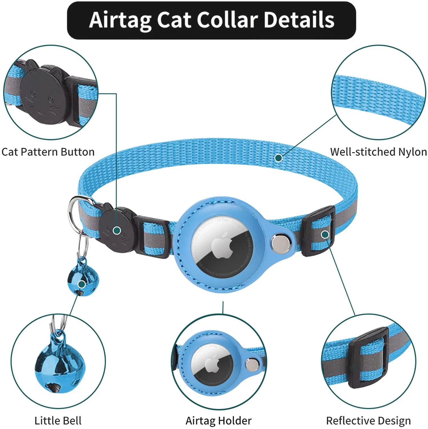 Cat Collar Airtag Reflective Webbing Cat Tracker Gps Collar For Cats