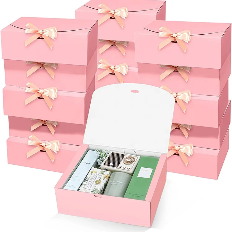 Eco friendly 15 pcs Girls Ladies Women Scented Candle Pink Gift Boxes with Lids Ribbon Folding Kraft Paper Boxes