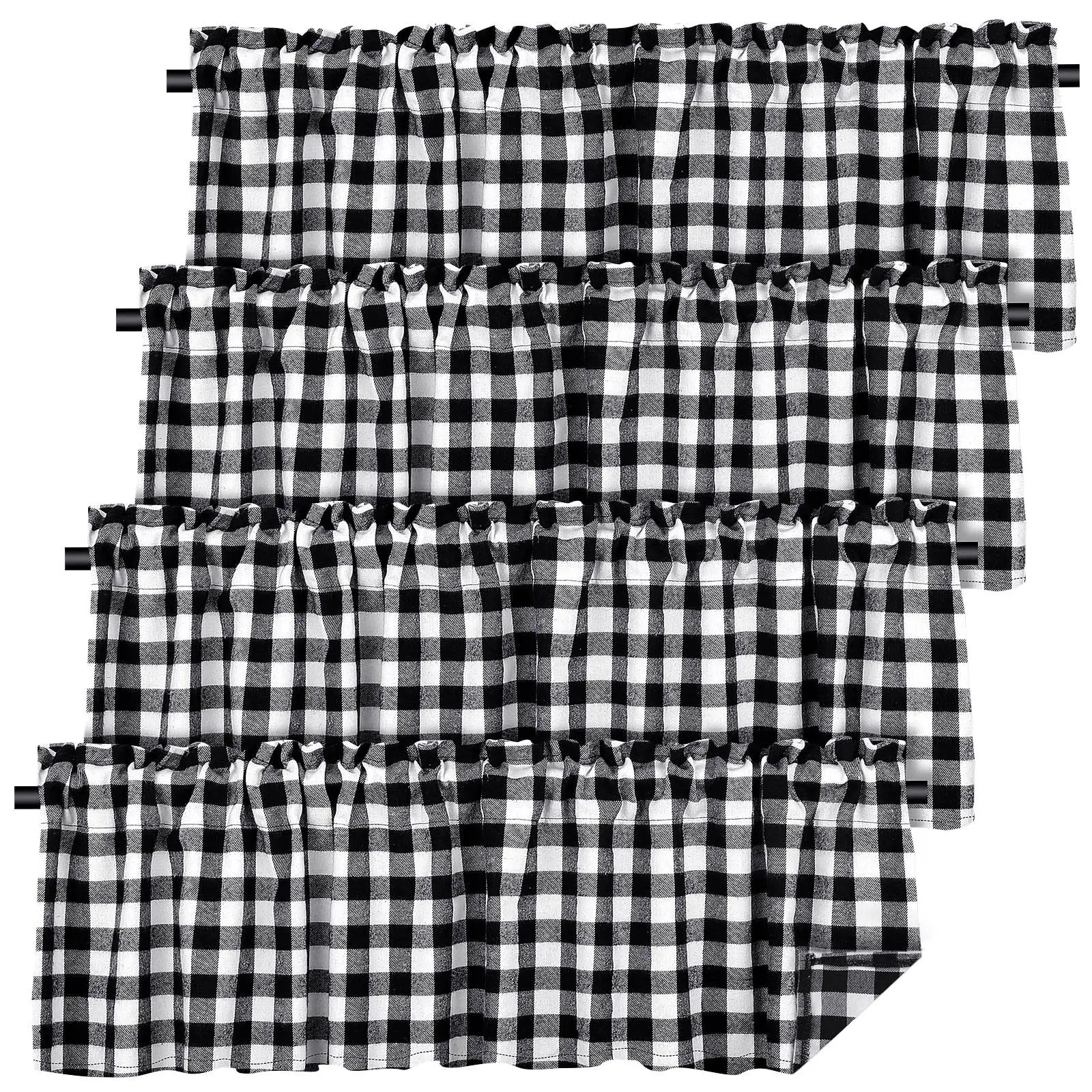Buffalo Window Valances 4PCS Farmhouse Design Rod Pocket Buffalo Plaid Curtains for Kitchen Bathroom Living Room 16x56in