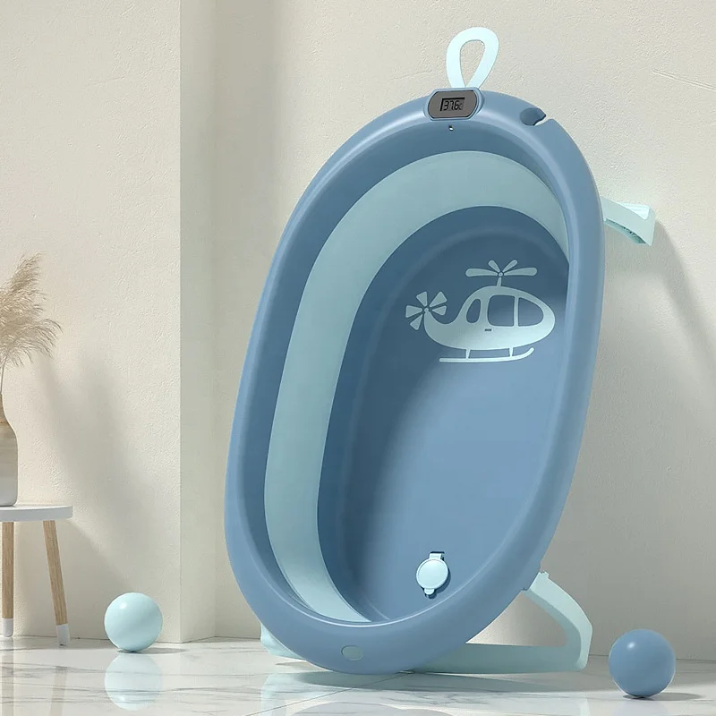 New Design Plastic baby bath thermometers Portable folding new born baby airplane bath tub set baby bath products