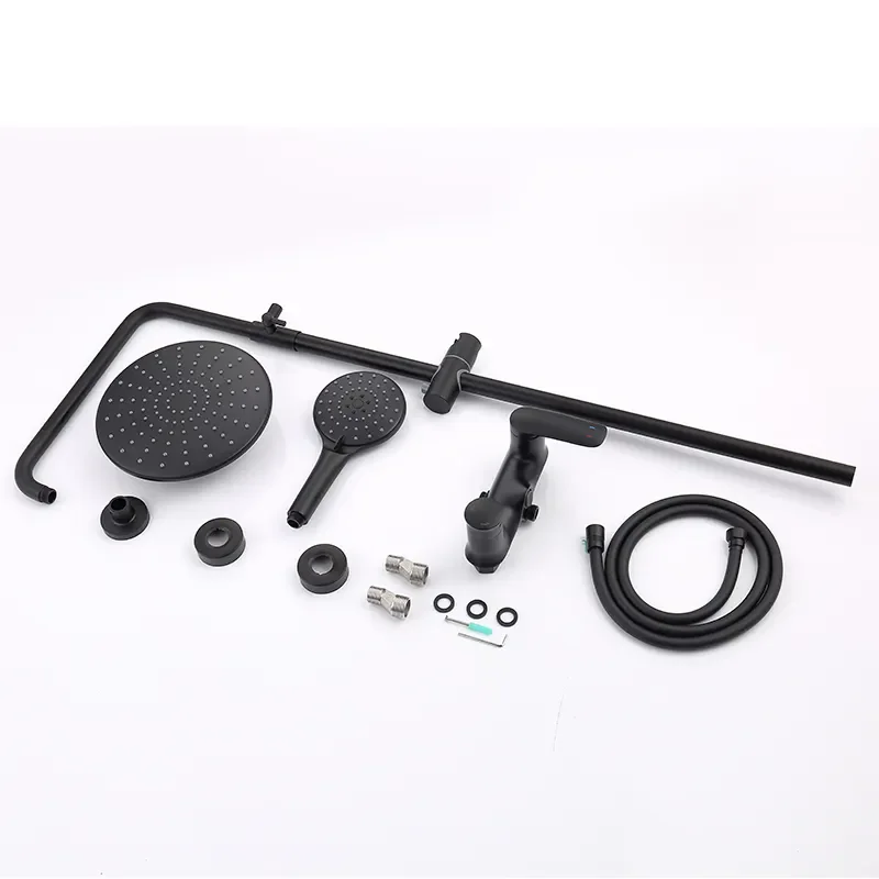 Modern Matte Black Brass Round Shower System Hot Cold Water Shower Faucet Mixer 3-Way Shower Column for Bathroom