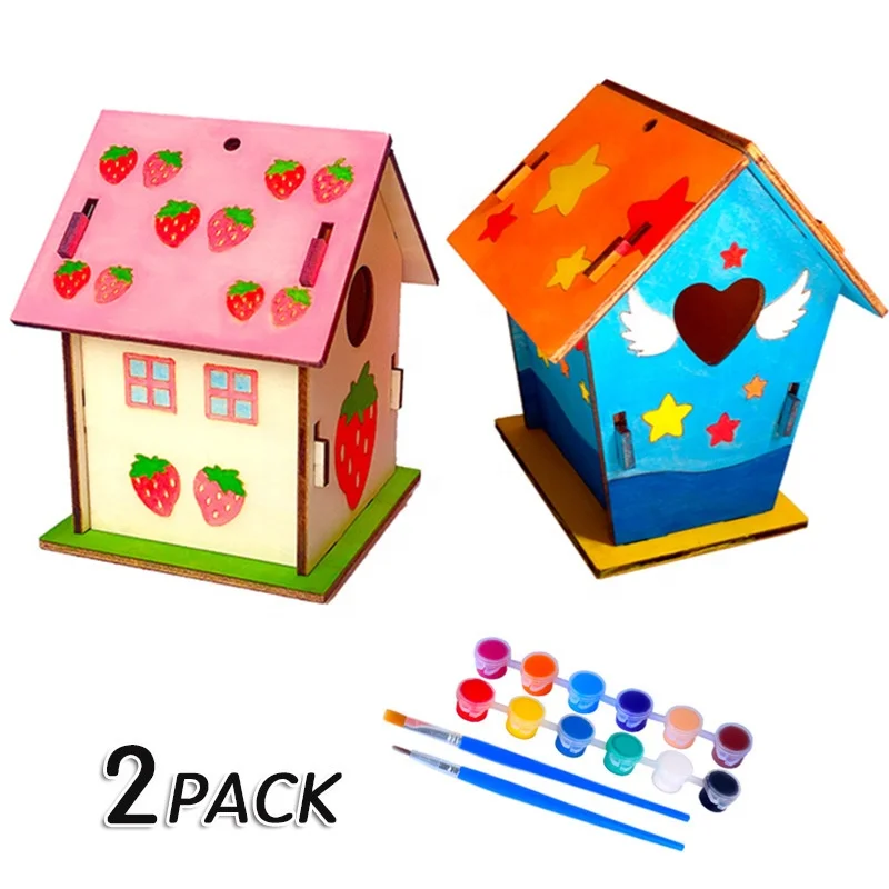art craft wood toys for kids DIY bird house kit painting puzzle wooden assembly build and paint birdhouse