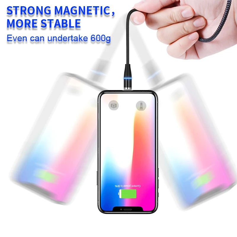 Great quality 1m Quick Charger Magnet Cord nylon braided Micro/Lightning Connector/Type-c cable Led magnetic Cables for iphone