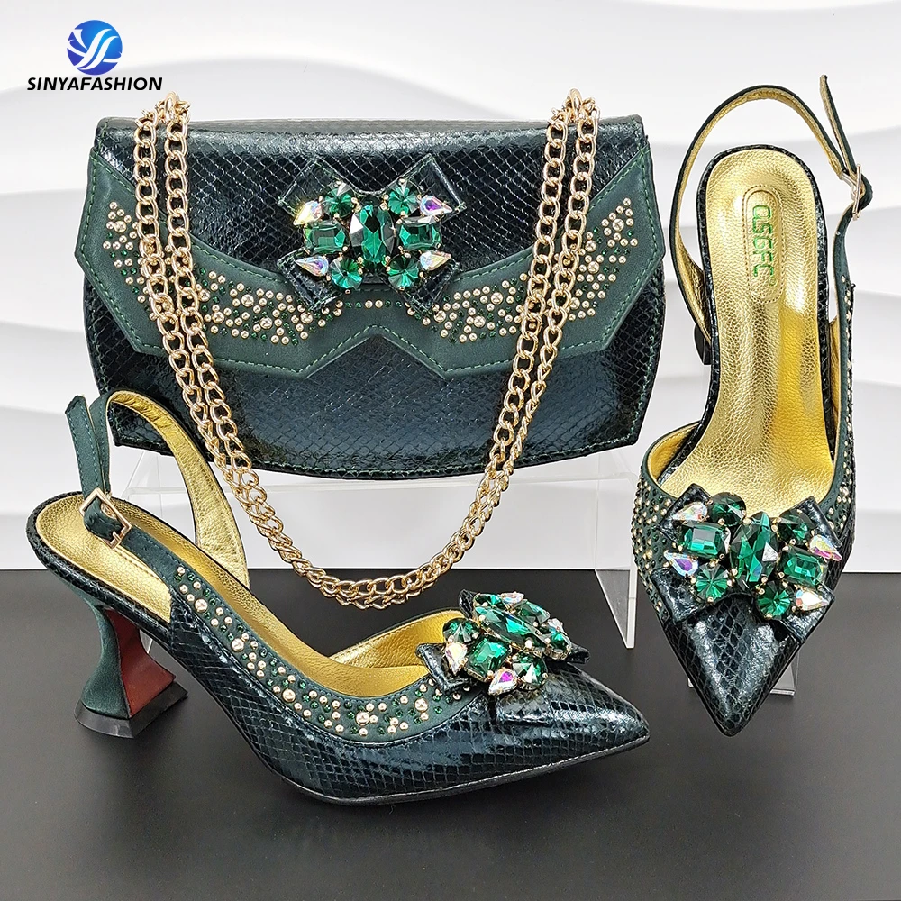 Ladies High Heel Fashion Rhinestone Handbag Shoe Bag Set High Quality Heel Italian Shoe Matching Bag Set For Party