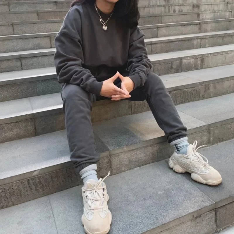 Plain Sweat Pants Winter Fleece Elastic Bottom Casual Streetwear Grey Men Joggers