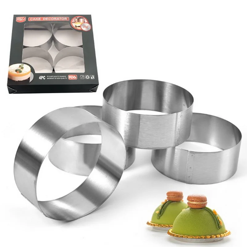 
Stainless Steel Round Mousse Ring Set Household DIY Cake Mold Kitchen Baking Tools 4 piece Sets Pastry Mould Cookie Cutter 