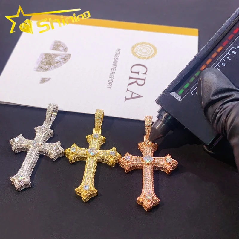 Оптовая цена Высокое качество хип-хоп кулон 925 стерлингового серебра GRA Сертифицированный Муассанит крест