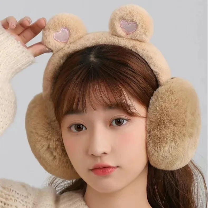 New autumn and winter warm  earmuff for teddy bears foldable non-adjustable anti cold cartoon solid color  earmuffs for adults