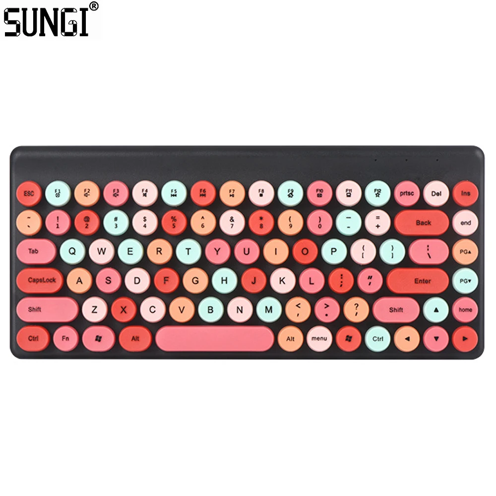 Wireless Keyboard with Cute Retro Round Keycaps Comfortable Ergonomic Typewriter Keyboard Compatible with Android Windows iOS