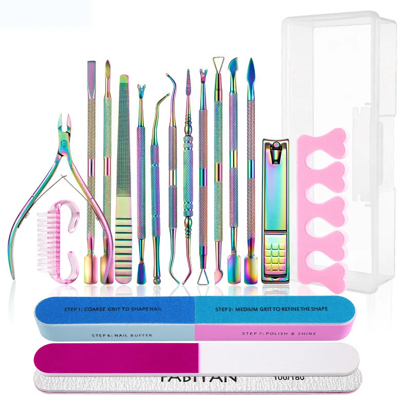 Wholesale Hot Sale Nails Accessories Art Stainless Steel Colorful Cuticle Manicure Art Tool Salon Pedicure Nail Tools Set