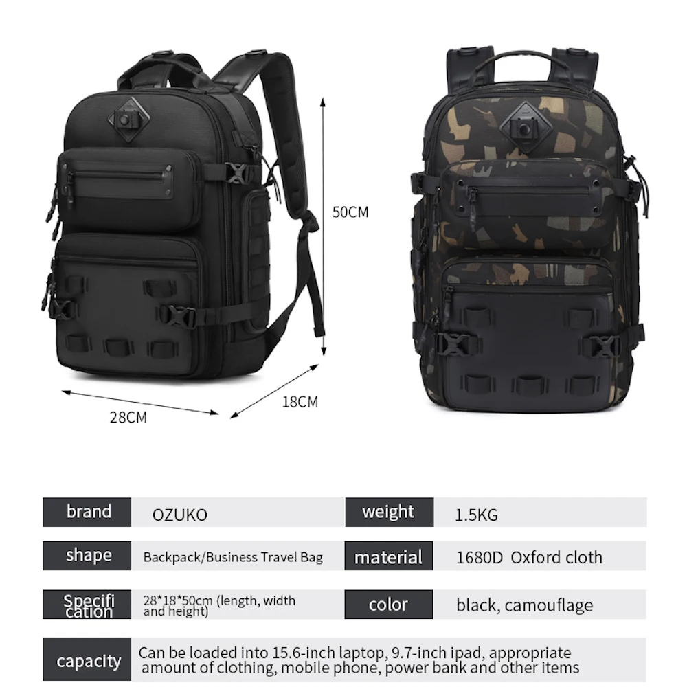 OZUKO 9601 1680D POLYESTER 25L Waterproof Molle Computer Interlayer Backpack Mochila Sports Camouflage Tactical Backpack