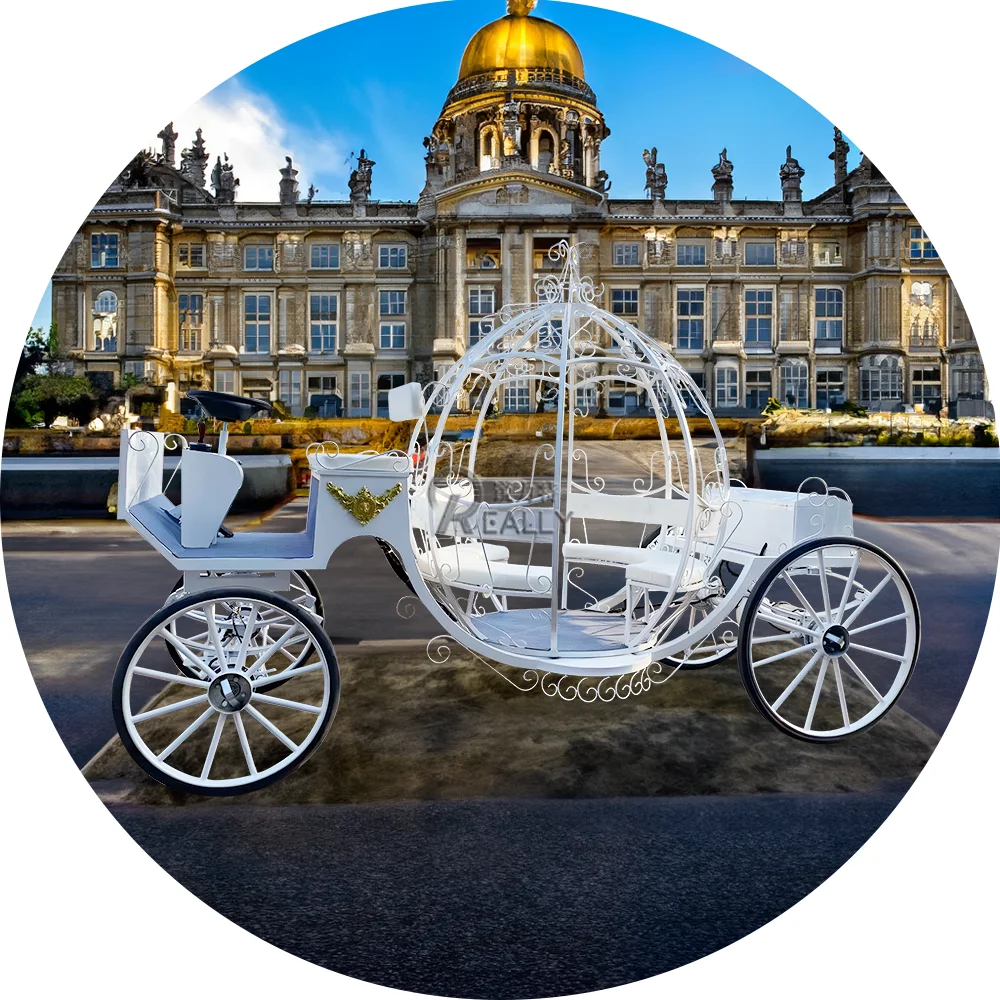 2025 Golden Pumpkin Horse Carriage For Wedding princess Horse chuck Wagon Sightseeing Tourist Horse Drawn Carriage