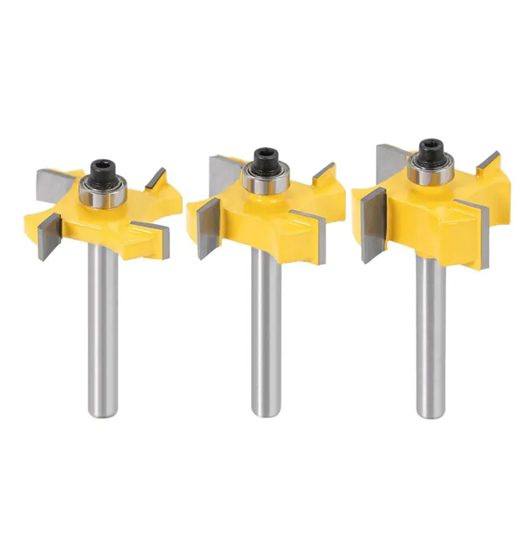 4 Teeth Slotting Router Bits T Type Slot Cutting Tools with Bearing for Woodworking Carpentry Furniture