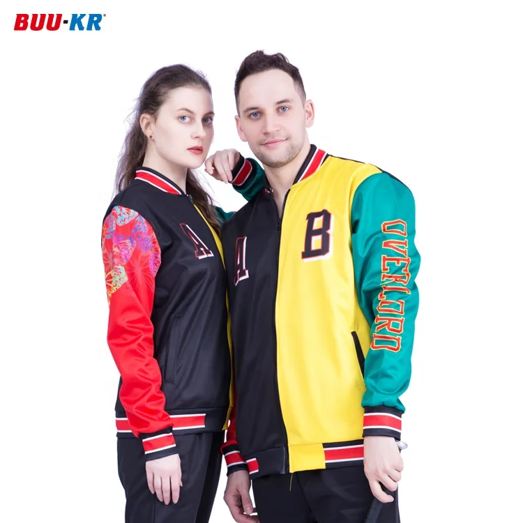 Buker High Quality College Split Color Sports Black Private Label Mens Letterman Bomber Baseball Jacket With Zippers