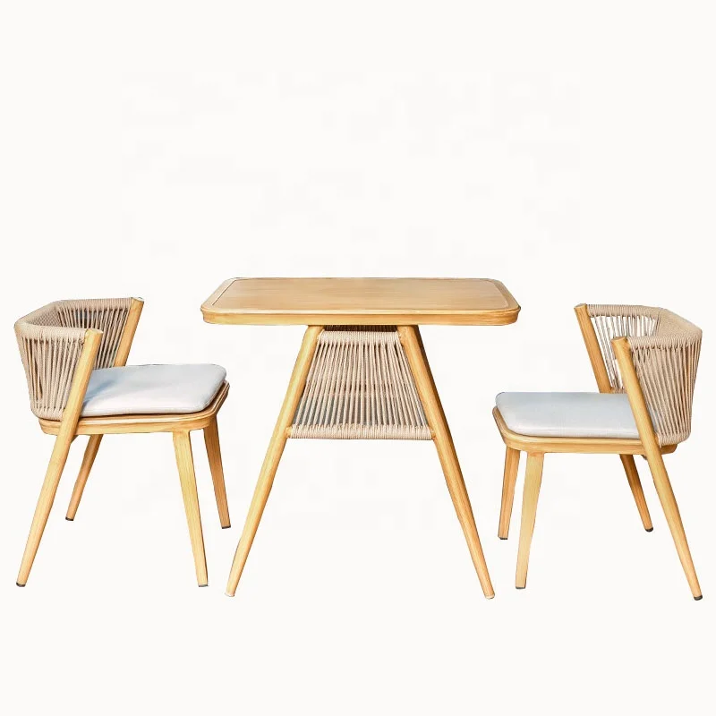 Metal Wooden Grain Balcony Tables and Chairs Outdoor/Indoor Living Room Furniture