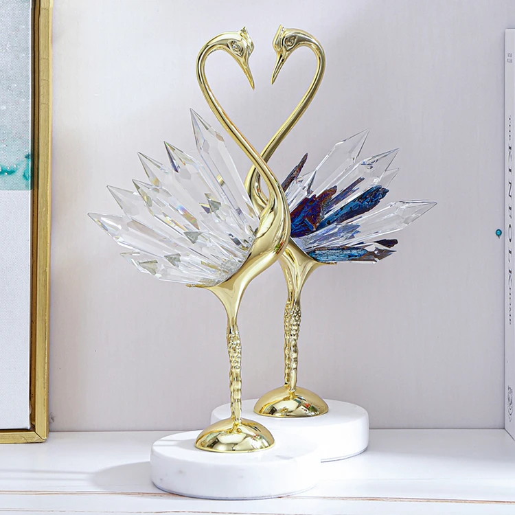 Nordic style swan home decor marble base art decorations crystal swan for wedding favors gifts guest