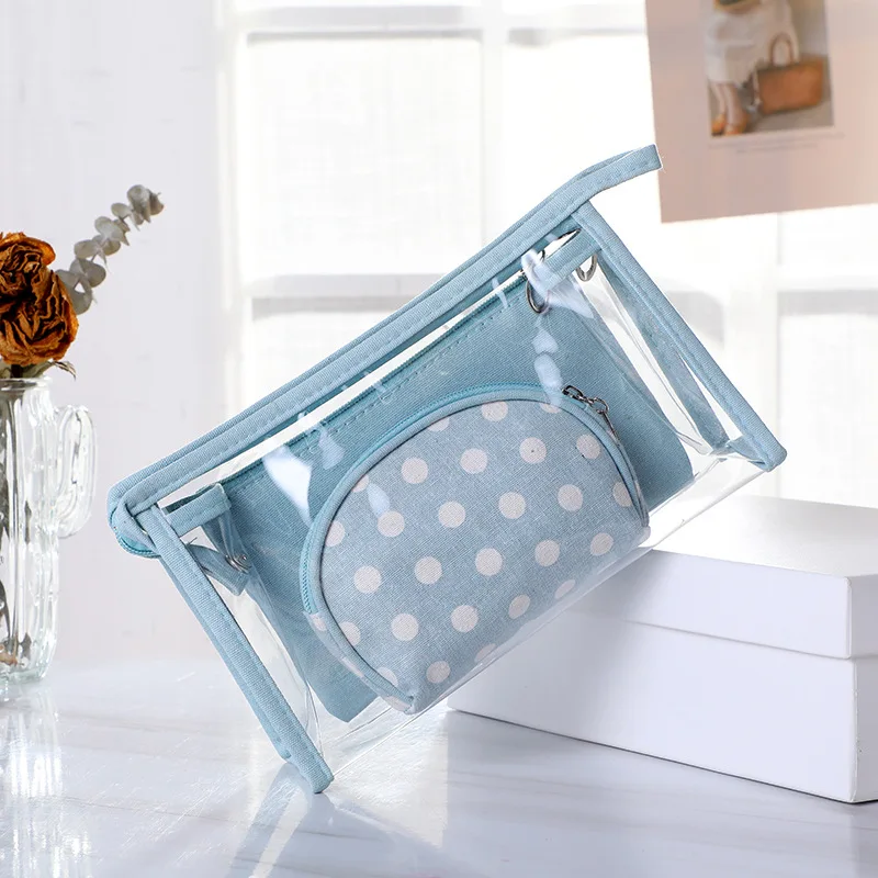 Hot Sell Custom Waterproof Foldable Clear Set 3 pcs Pvc Travel Toiletry Cosmetic Bags For Women