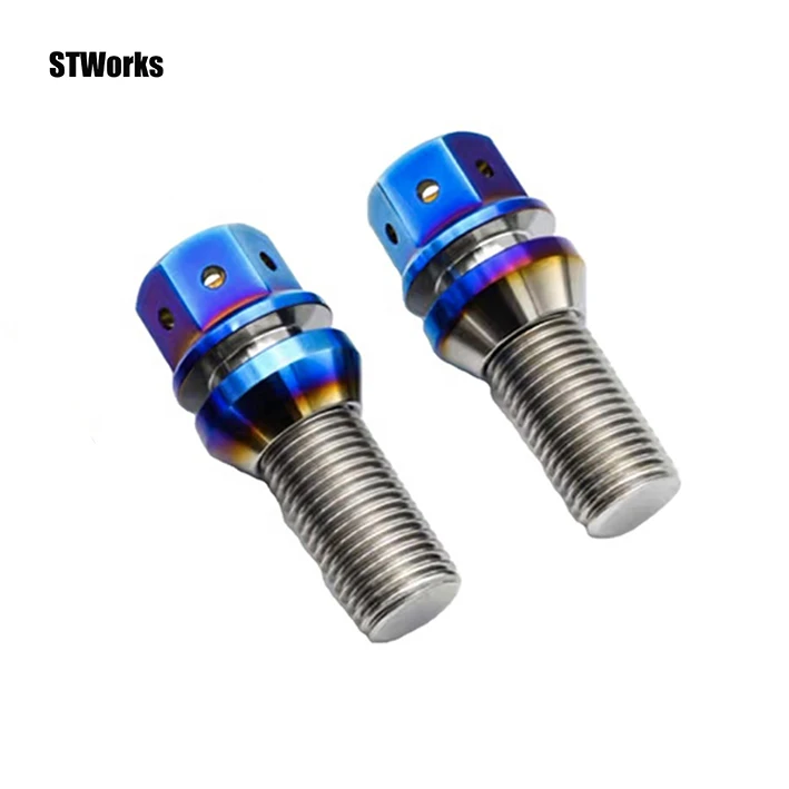 M14 *1.5*28 mm burnt blue titanium GR5 automotive titanium alloy wheel hub bolts nuts double head bolts for automotive parts