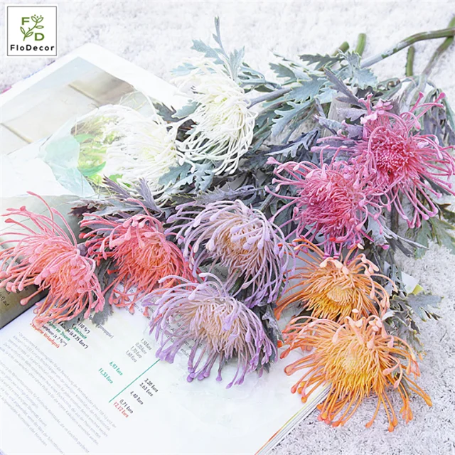 High Quality Beautiful Multi Color Artificial Pincushion Flower for Home Table Center Piece Hotel Bridal Bouquet
