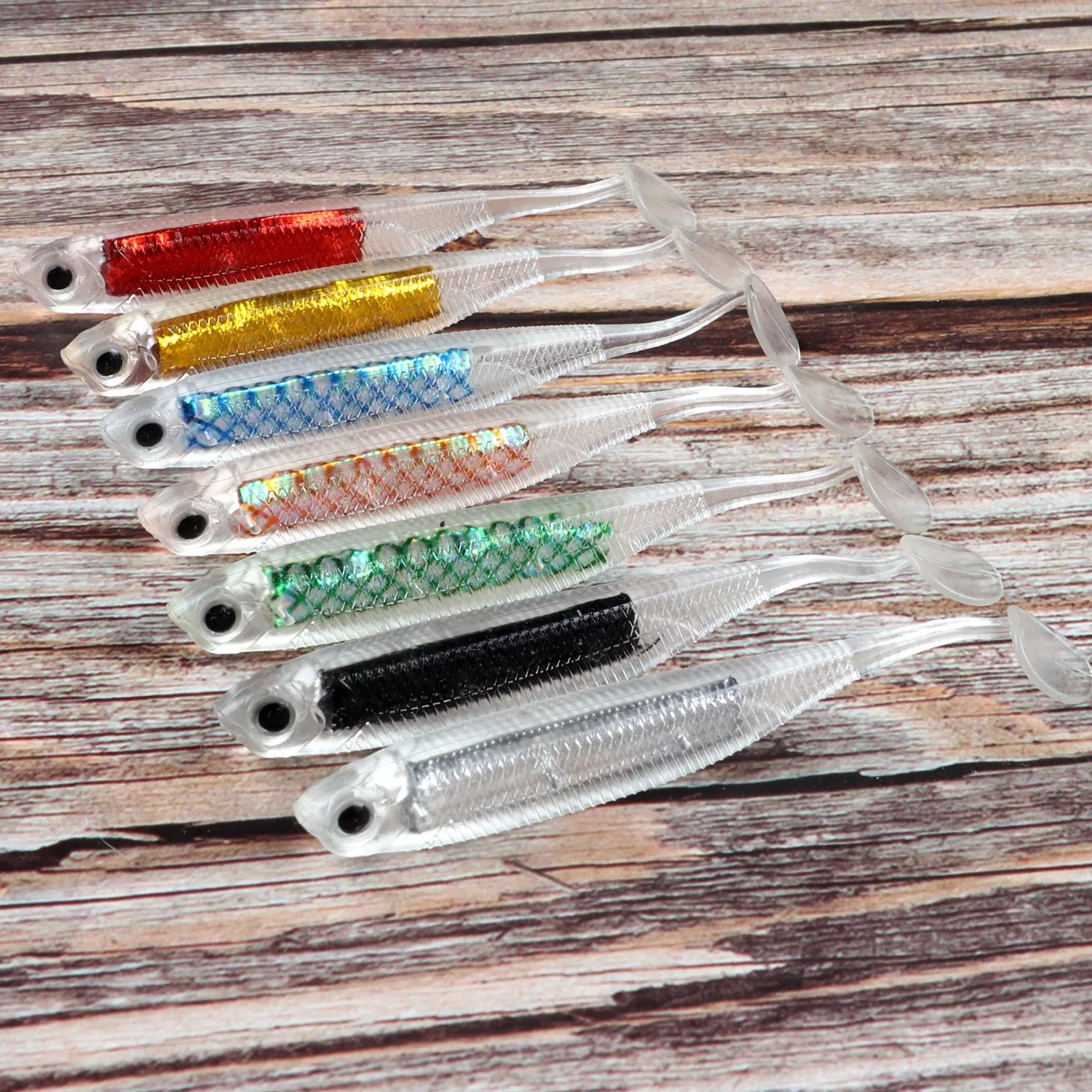 Factory wholesale 80mm 2.2g hollow soft bait handmade rainbow fish T tail lure