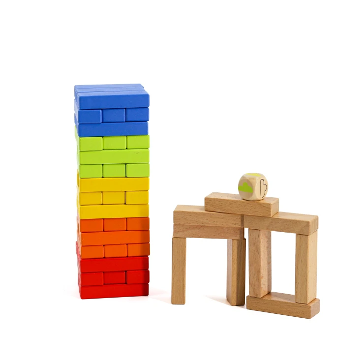 Creative Mixed Natural Solid Wood Colourful Beech Wood Stacked Layers Wooden Blocks Stacking Tower Game