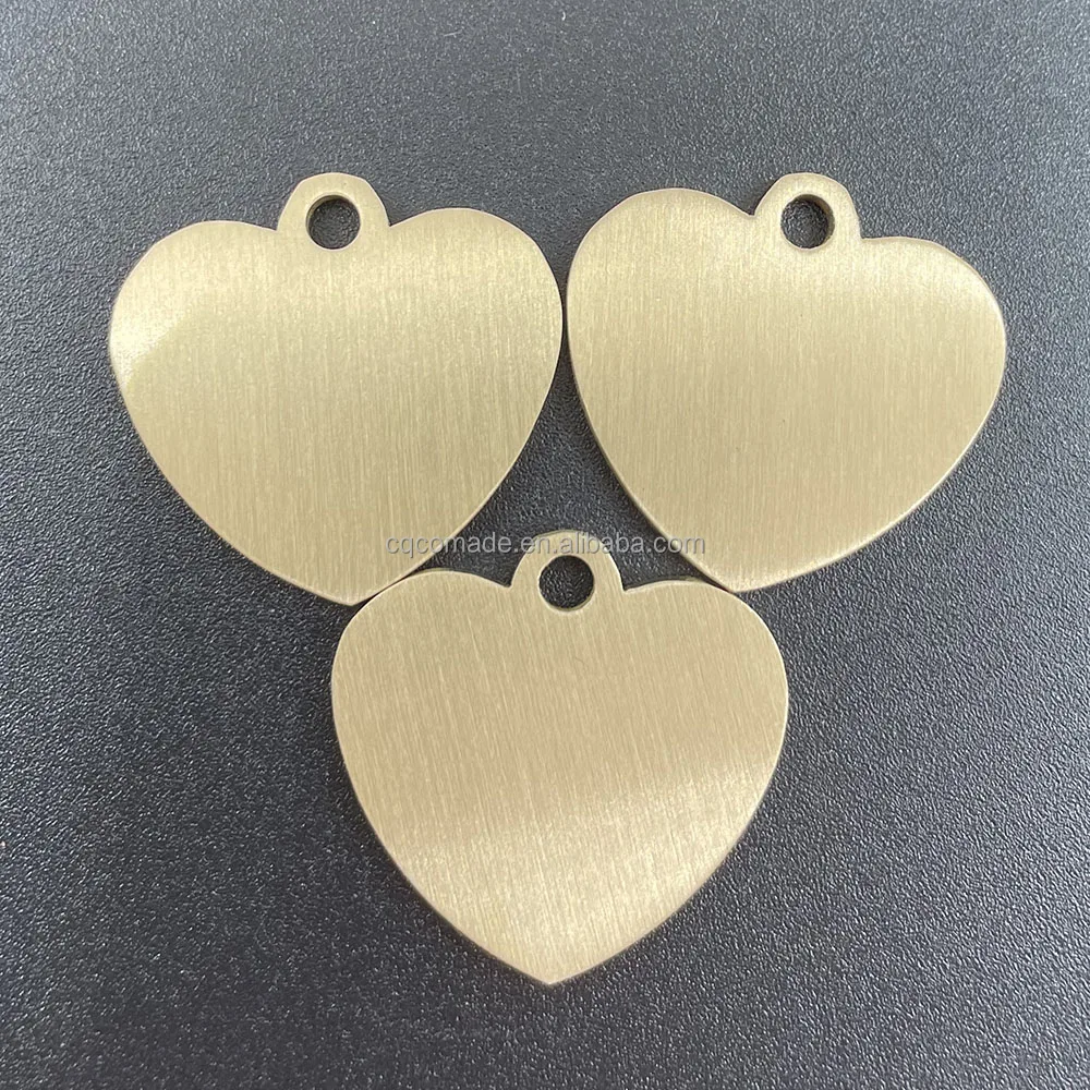 14 gauge 1 inch Brass tag blanks Custom engraving soft solid brass heart shape pendant tags