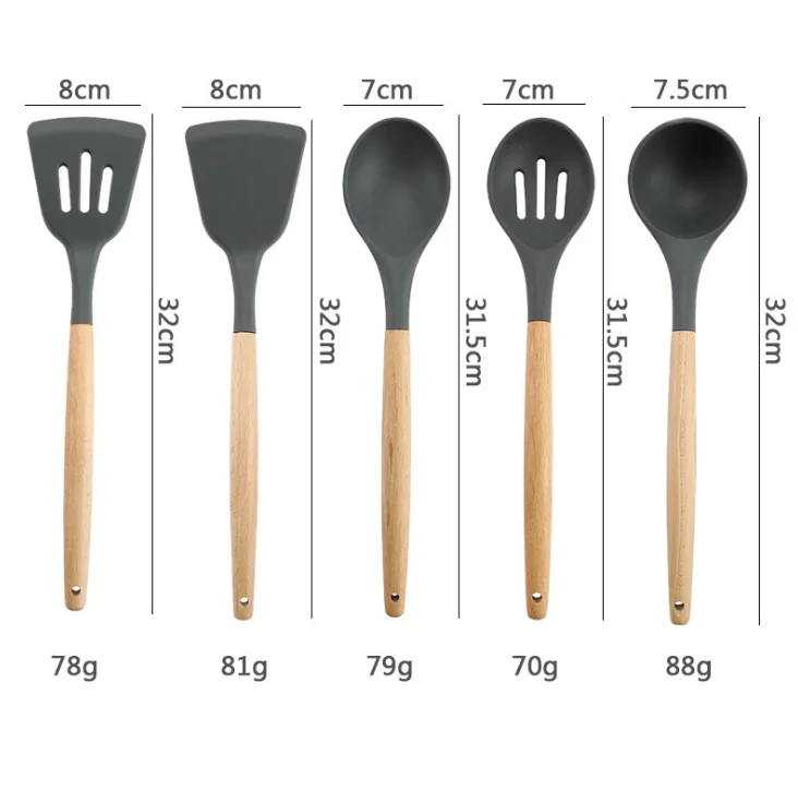 
11pcs Silicone Cooking Utensil Set with Hold and Wooden Handle BPA Free Non-stick Heat Resistant Cookware Set 