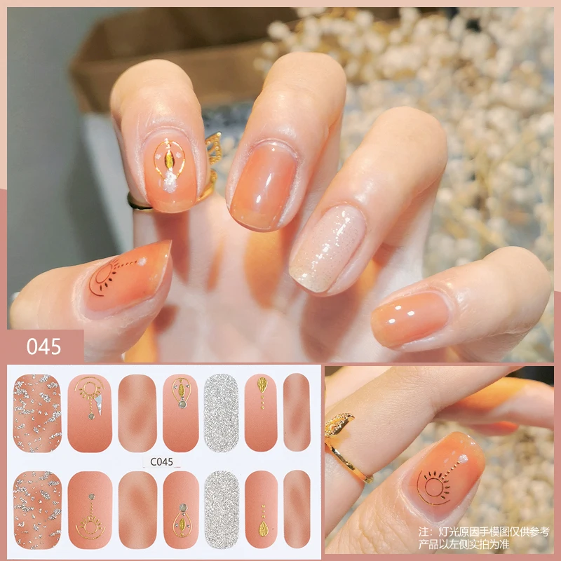 Missbloom Wholesale Korean Geometric Nail Sticker Orange Acrylic Gel Nail Strip For Girl