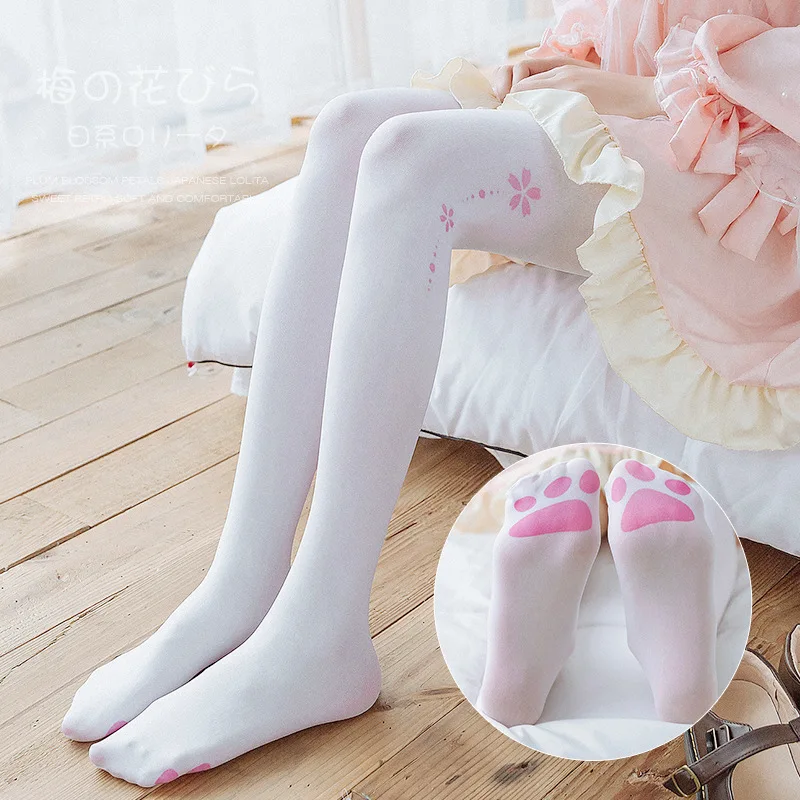 
Velsatis Fashion Sexy White Cute Printed Silk Stocking Female Mature Japanese Pantyhose 