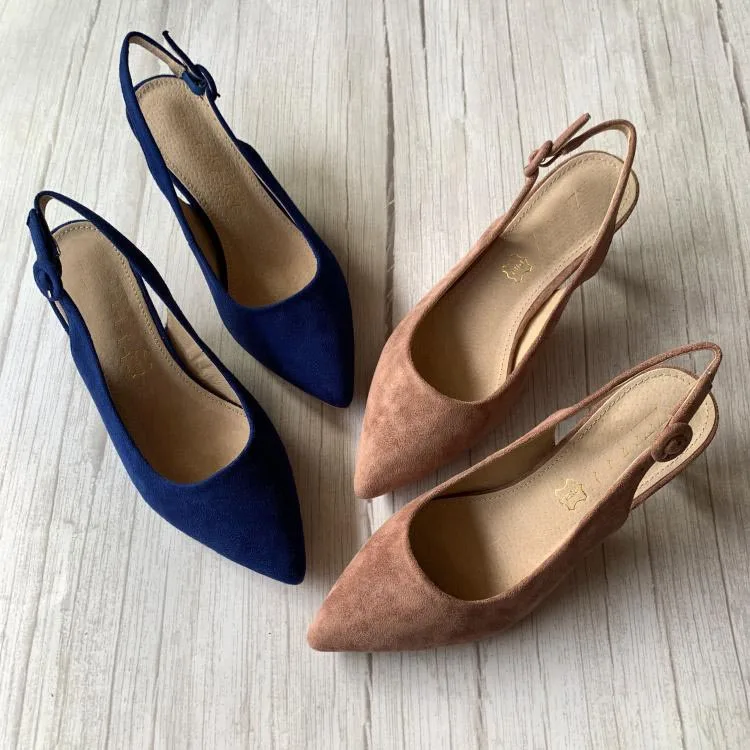 New design ladies fancy OEM pointed toe slingback mid heel pump sandals shoes