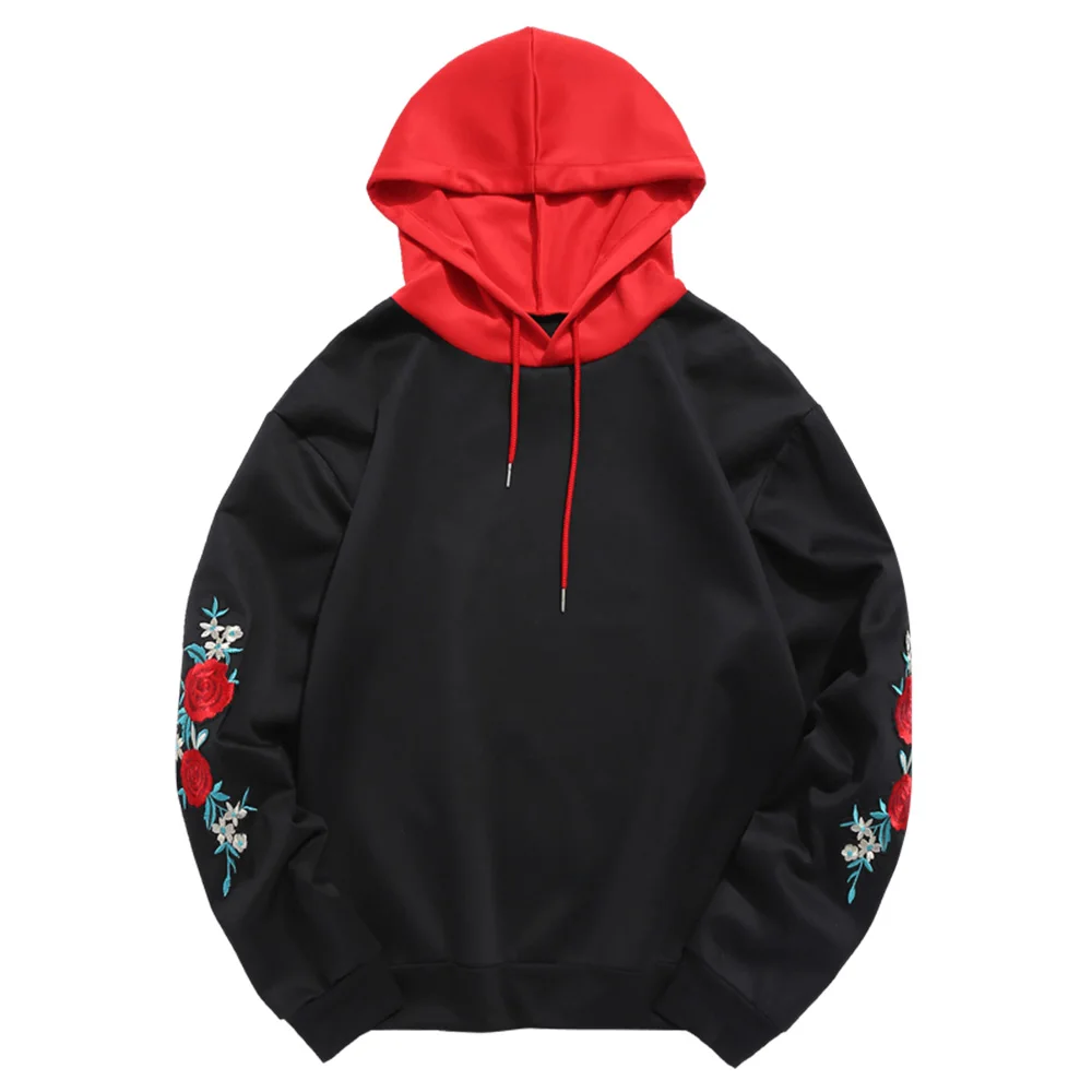 
Свитшот мужской на завязках с капюшоном и цветочной вышивкой 