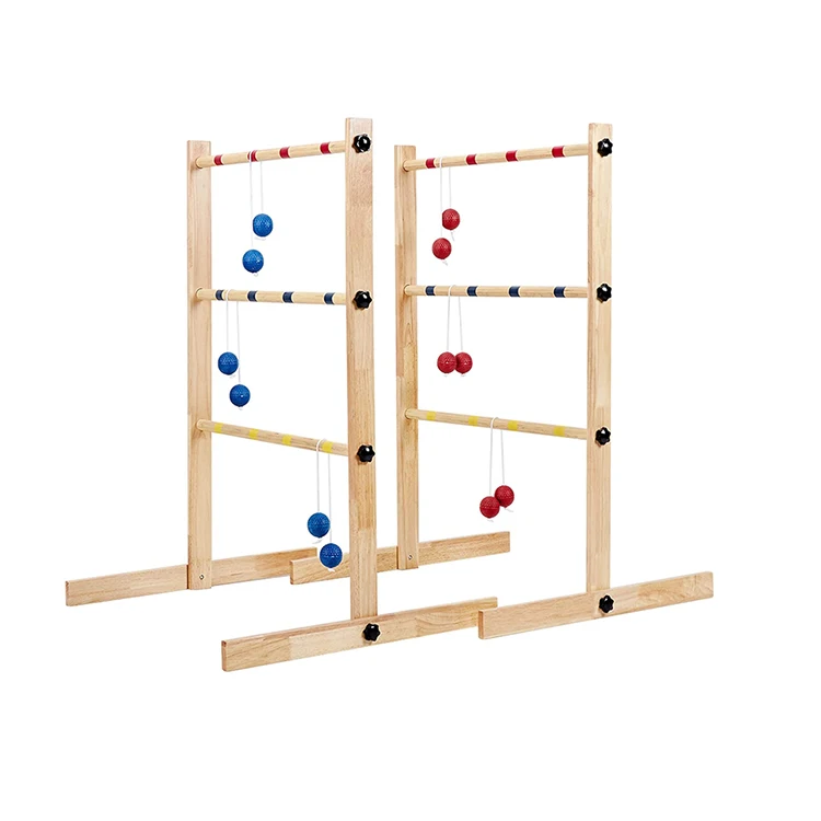 Ladder Toss Game Set Pine Wooden Golf Ladder Lawn Game with 6 Bolos Balls Outdoor Backyard Game for Teens Adults Family