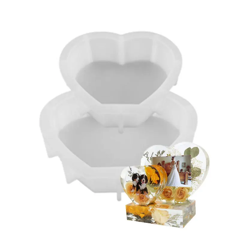 XONCHOUT Love Heart Shape DIY Crystal Epoxy Resin Mold Love Photo Frame Mirror Silicone Mold