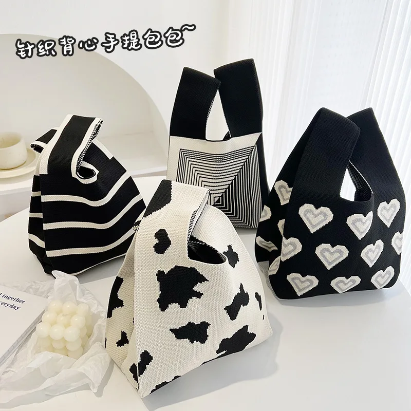 Casual knitting vest handbag fashion korean INS multiple patterns choice  ladies wrist bag portable washable custom clutch bags