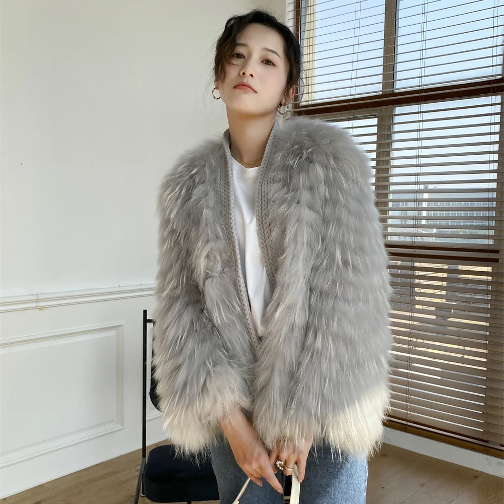 New arrival  plus size fashional  fur strips warm winter white raccoon fur coat for ladies