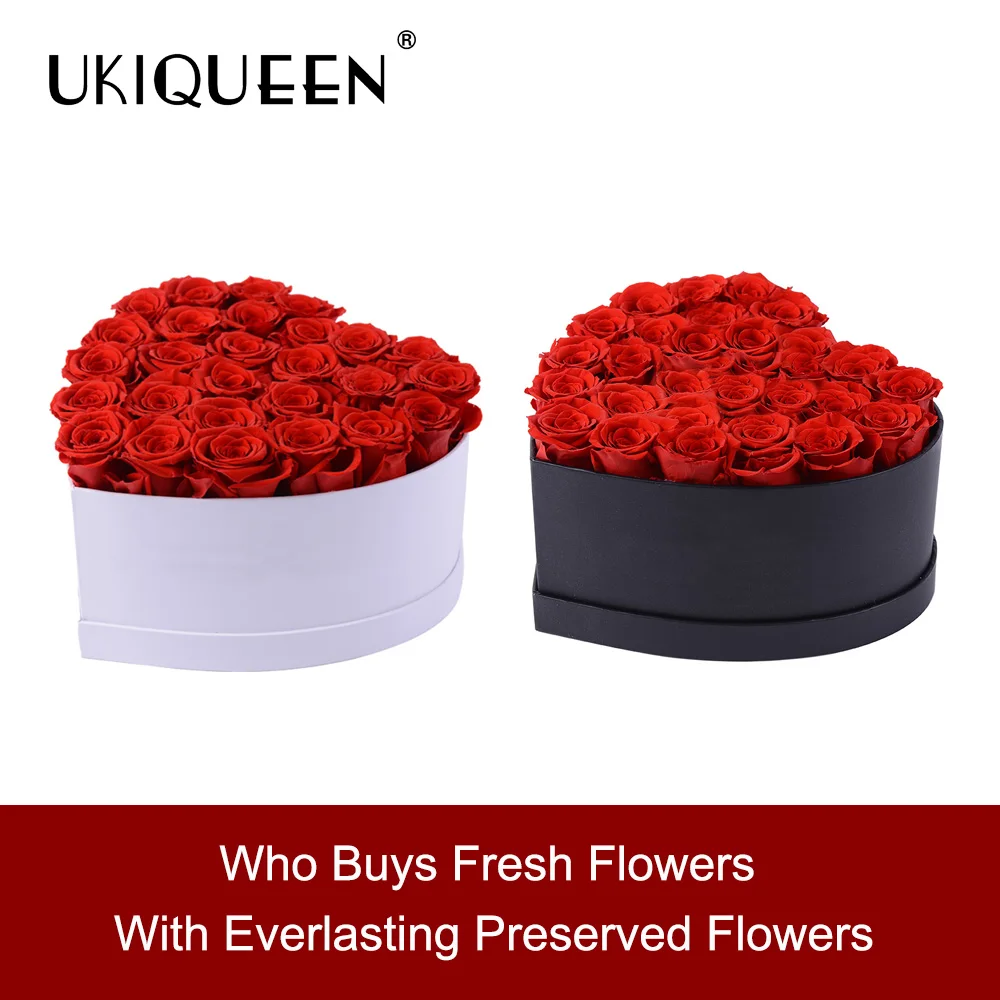 UKIQUEEN Wholesale Roses Preserved Flower in Heart Shape Box Gift Rose for Wedding Party