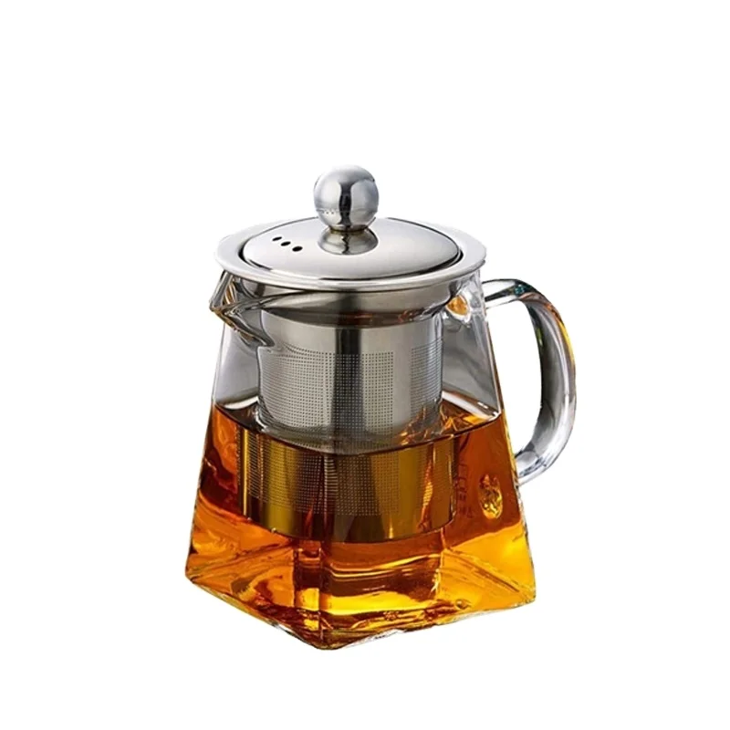 600ml Square Glass Tea pot With Stainless Steel Infuser Perfect for Tea and Coffee, Clear Leaf Teapot