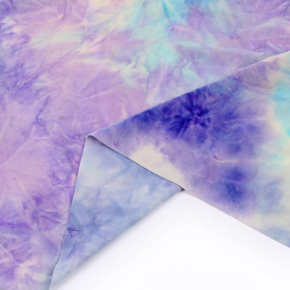 Manufacturer Tie Dye Velour Polyester Spandex Soft Smooth Knit Fuzzy Gradient Korea Velvet Stretch Fabric For Dress Hair Tie
