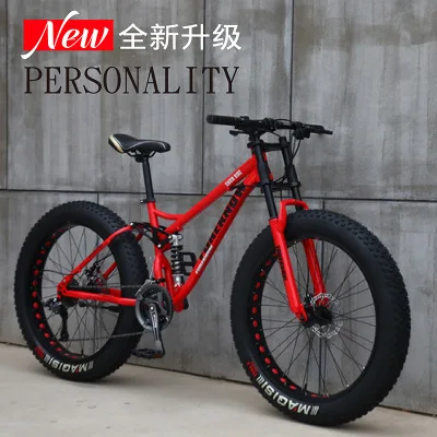 
Hot Sale Wholesale Adult 24 Inch 26 Inch 7 21 24 27 30Speed 40Tyre Full Suspension Fat Bike Snow Beach Mountain Bike 